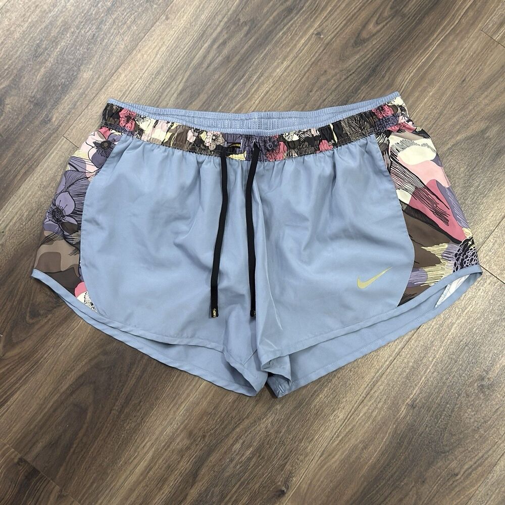 Nike Running Shorts Womens Blue Hyper Femme Floral Print Swoosh Logo XL